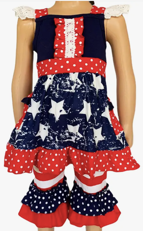 Big Girls 4th of July Dress & Capri Summer Clothes Sz 8